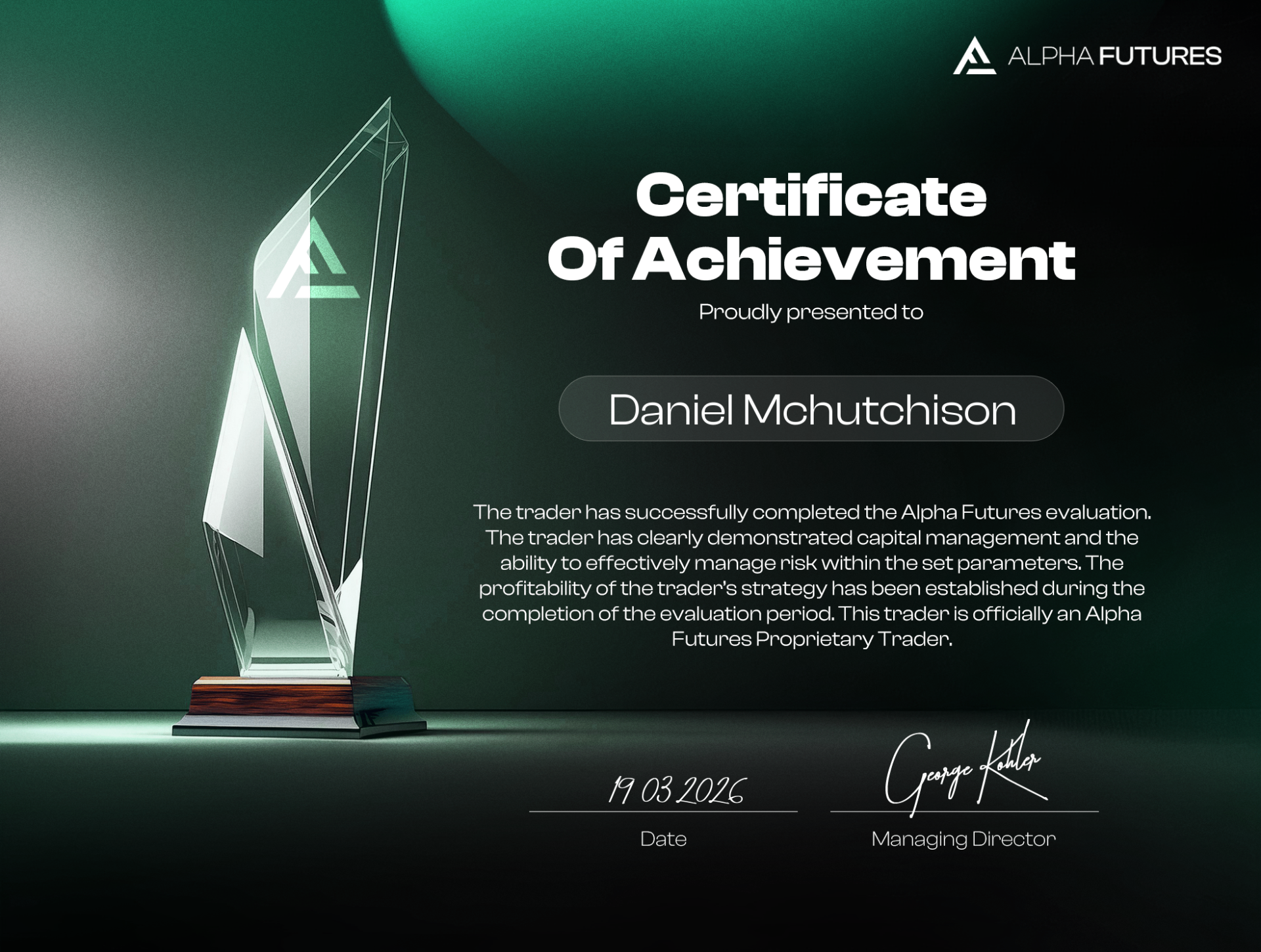 Passed evaluation — Alpha Futures